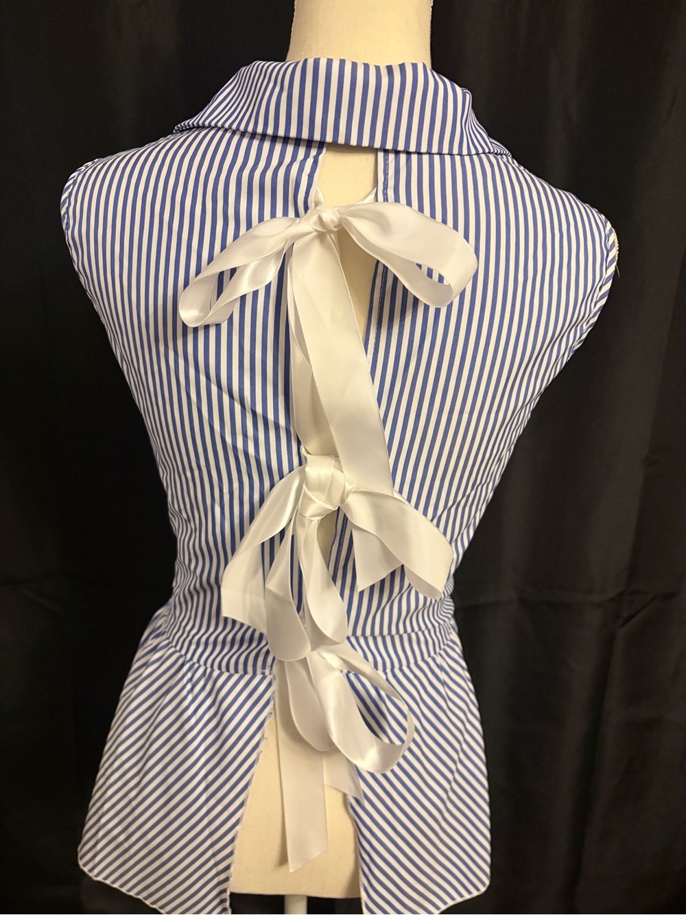 SHEIN Blue and White Striped Sleeveless Peplum Button-Up - Picture 3 of 4